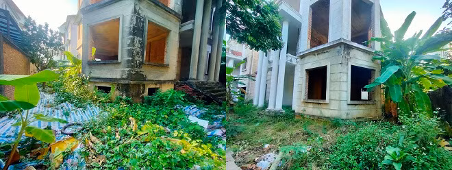 Khuôn viên bên trong một số căn biệt thự bỏ hoang. 