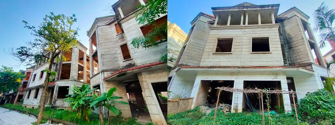 Không gian hiu quạnh trước những căn biệt thự bỏ hoang tại Khu đô thị Thiên đường Bảo Sơn. 