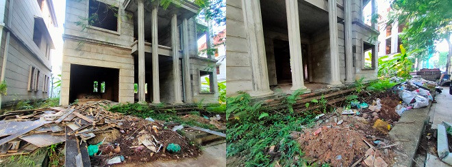 Xót xa hình ảnh hoang tàn, rác thải tràn ngập khuôn viên các căn biệt thự bỏ hoang tại đây. 