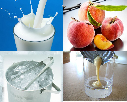  Cách làm sinh tố đào theo công thức sau: 500g đào chín, 200ml sữa tươi, vài thìa sữa đặc có đường, đá bào hoặc đá viên. Ảnh: media