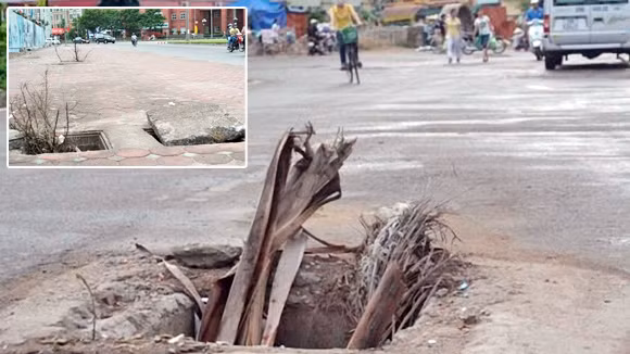 Sụt hố ga, cống nước. Hệ thống nước thải ngầm và cống thoát nước đơn giản thô sơ của Hà Nội với chỉ một cái nắp được lật lên khi mưa đậy xuống lúc nắng có thể chính là thủ phạm giết chết người Hà Nội bất cứ lúc nào. (Ảnh: Tin247).