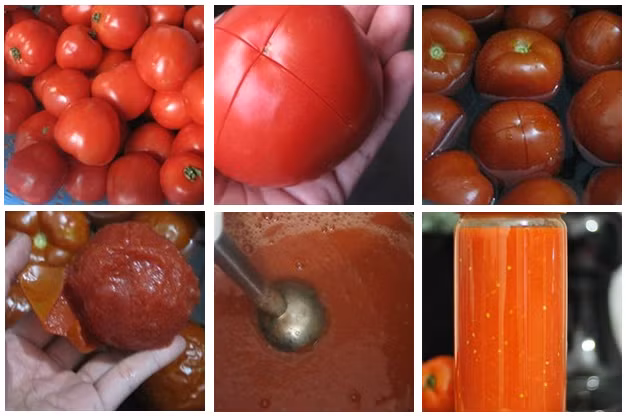 Cho cà chua vào tô, dùng máy đánh trứng, đánh nhuyễn. Đổ cà chua lại vào nồi, thêm muối vào, nấu sôi nhỏ lửa khoảng 15 phút là được. Dùng muỗng vớt bỏ bọt cho thật mịn, tắt bếp. Cho nước sốt cà chua vào hũ thủy tinh, đậy kín nắp và dùng dần. Ảnh: cooky.vn.