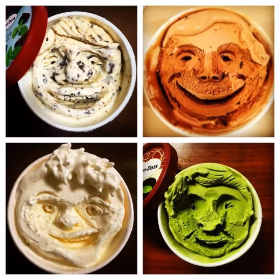 Ngoài kem, nghệ sỹ tài năng này cũng thường vẽ những gương mặt ngộ nghĩnh trên những quả chuối.