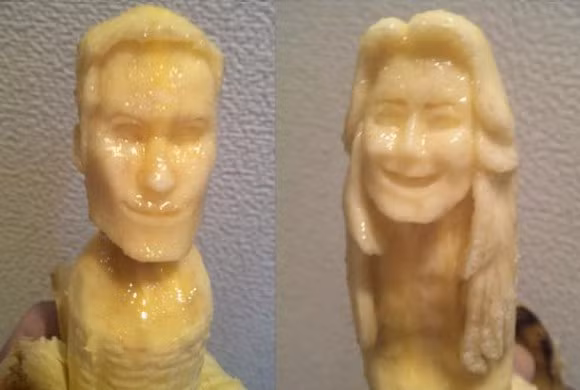 Asano không phải là nghệ sỹ duy nhất ở Nhật Bản có sở thích điêu khắc trên đồ ăn. Trước đây, Keisuke Yamada cũng đã biến chuối thành một kiệt tác, và nghệ sỹ Okistugu Kago biến rau quả thành những kiệt tác thực phẩm. (Ảnh: tác phẩm của nghệ sỹ Keisuke).