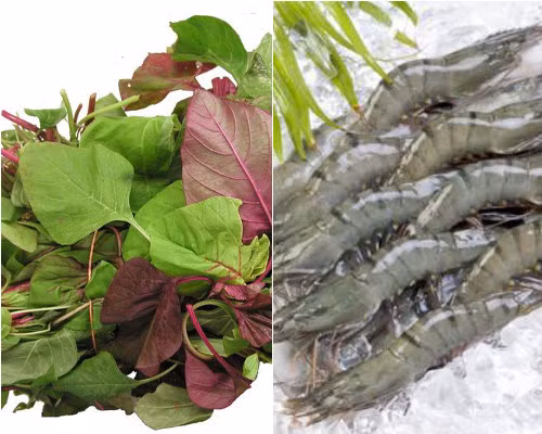 Để chế biến món canh rau dền nấu tôm cần chuẩn bị 300g rau dền, 150g tôm sú, gia vị, hành, mùi. Ảnh: suckhoethoidai