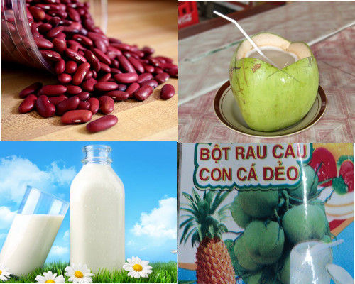 Theo cách nấu chè đậu đỏ, cần chuẩn bị 300g đậu đỏ, 300ml nước dừa, 10g bột thạch, 150ml nước cốt dừa, 300ml sữa tươi và 150g đường. Ảnh: thammyquoctebally.