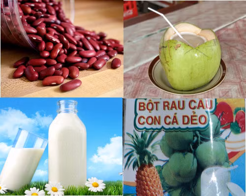 Theo cách nấu chè đậu đỏ, cần chuẩn bị 300g đậu đỏ, 300ml nước dừa, 10g bột thạch, 150ml nước cốt dừa, 300ml sữa tươi và 150g đường. Ảnh: thammyquoctebally.