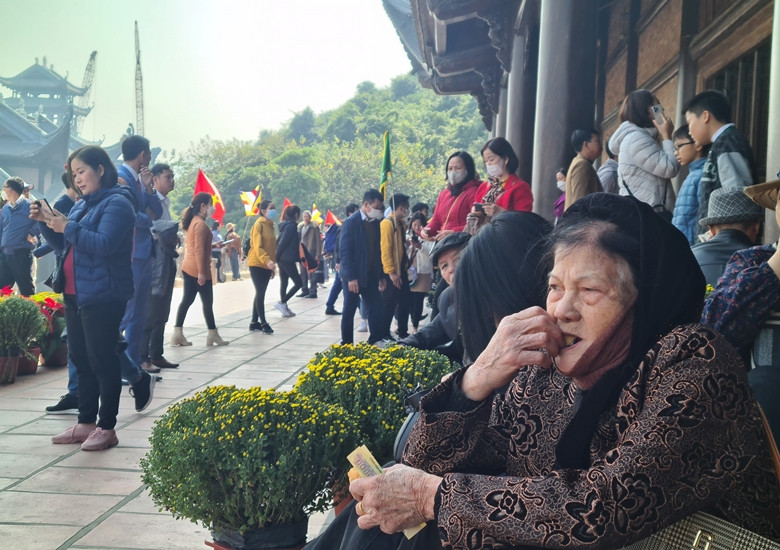 Nhiều người già cũng được con cháu, gia đình đưa đến chùa Tam Chúc lễ Phật và du Xuân.