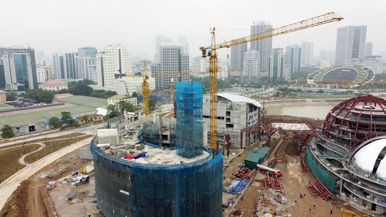 Hiện tại, các hạng mục quan trọng của Cung thiếu nhi mới Hà Nội đang thành hình.
