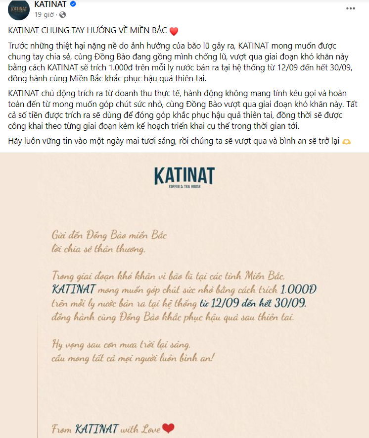 'Quay xe' sau tin đồn chiêu trò marketing: Katinat ủng hộ lũ lụt 1 tỷ đồng 'Quay xe' sau tin don chieu tro marketing: Katinat ung ho lu lut 1 ty dong