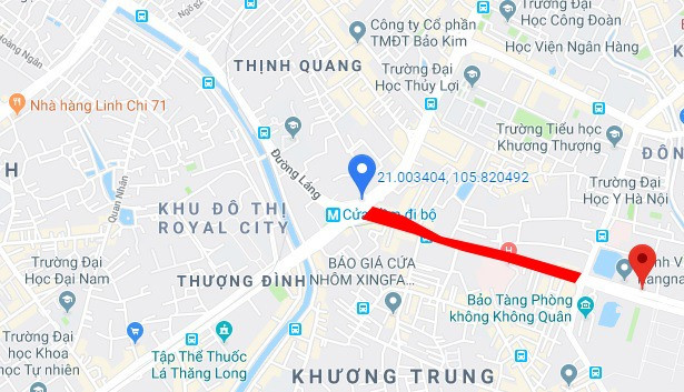 Khu vực thi công đường Vành đai 2 (đoạn từ Trường Chinh - Ngã Tư Sở). Ảnh: google Maps