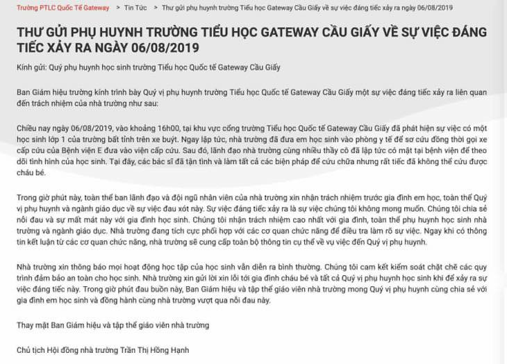 Hoc sinh lop 1 truong GateWay tu vong: Nha truong so trach nhiem hay hanh xu non kem?-Hinh-2