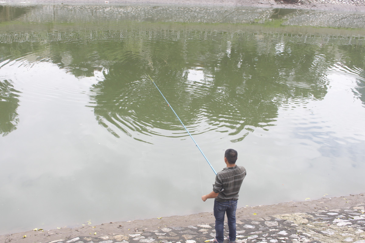 Nước sông Tô Lịch trong veo sau bão