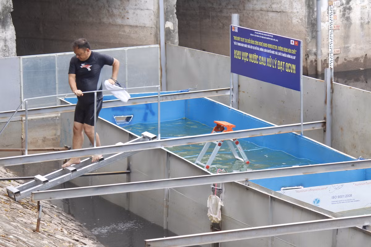 Sau khoảng gần 10 phút ngụp lặn trong bể, ông Kubo Jun lên bờ.