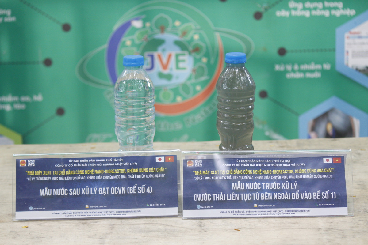 Mẫu nước sau xử lý đạt Quy chuẩn Việt Nam (Bể số 4) rất trong và không còn mùi hôi.