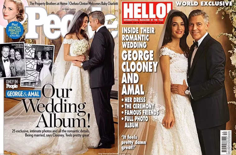 Chiếc váy cưới của nữ luật sư Amal, vợ nam tài tử George Clooney được Oscar de la Renta thiết kế riêng, có giá 380.000 USD.