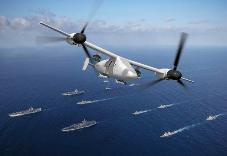 Dù có thiết kế với hai sải cánh và hai cánh quạt với diện tích mặt cánh khá lớn, Bell khẳng định thiết kế của Vigilante là cực kỳ hiện đại, có thể gập cánh lại gọn gàng. Vigilante được cho là chỉ tốn diện tích khoang chứa tương đương với loại trực thăng UH-1Y Venom. Nguồn ảnh: BI.