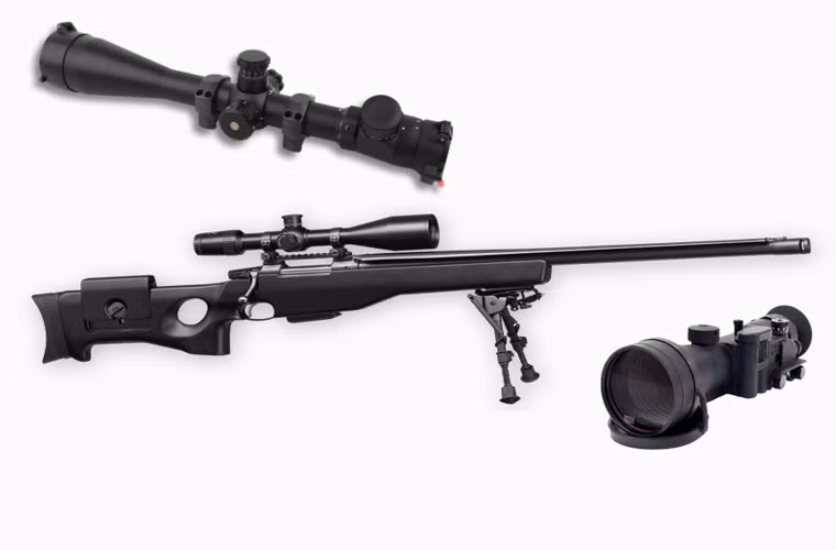 Cuối cùng, súng sử dụng ống ngắm quang học MARK 4 LR/T với độ phóng đại từ 8,5 đến 25x cho nhiệm vụ ban ngày, và ống ngắm hồng ngoại MNV X6 cho nhiệm vụ ban đêm. Nguồn ảnh: Guntech.