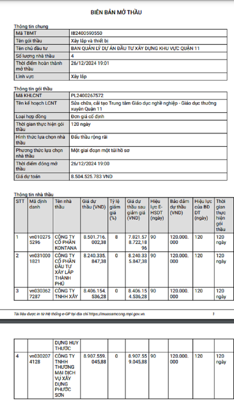 TP HCM: 4 nhà thầu cạnh tranh gói xây lắp và thiết bị TTGDTX quận 11 TP HCM: 4 nha thau canh tranh goi xay lap va thiet bi TTGDTX quan 11