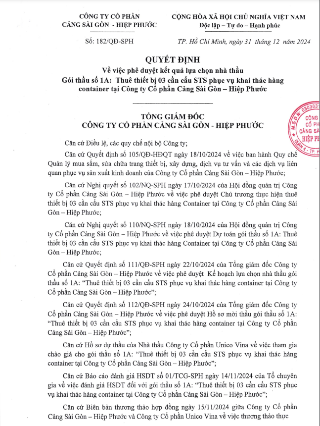 Unico Vina trung goi thue 3 can cau TST cua Cang Sai Gon - Hiep Phuoc