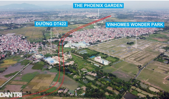 Dự án Wonder Park tại huyện Đan Phượng có quy mô 133ha, tổng giá trị phát triển dự án theo ước tính hơn 22.600 tỷ đồng. Trong đó, số lượng căn hộ dự kiến là 3.650 căn và loại hình thấp tầng là 2.546 căn. Trong ảnh là vị trí thực tế của Vinhomes Wonder Park nhìn từ phường Thượng Cát, quận Bắc Từ Liêm.