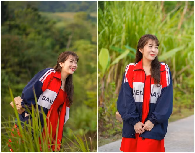 Trông chỉ là chiếc áo khoác dù ấm áp đơn giản nhưng lại là thiết kế của Balenciaga có giá hơn 15 triệu đồng. Lấp ló sau lưng người đẹp là mẫu túi Chanel Classic Bag.