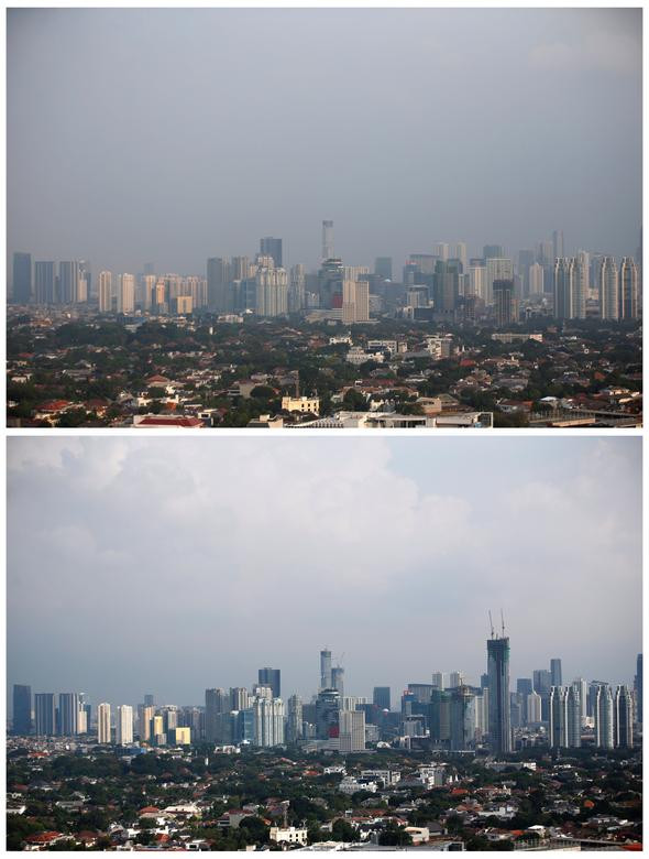 Bức ảnh chụp cùng một địa điểm tại Jakarta, Indonesia, vào ngày 4/7/2019 (ảnh trên) và ngày 16/4/2020 (ảnh dưới). Mời độc giả xem thêm video: WHO chính thức đặt tên cho virus corona mới là SARS-CoV-2 (Nguồn video: VTC1)