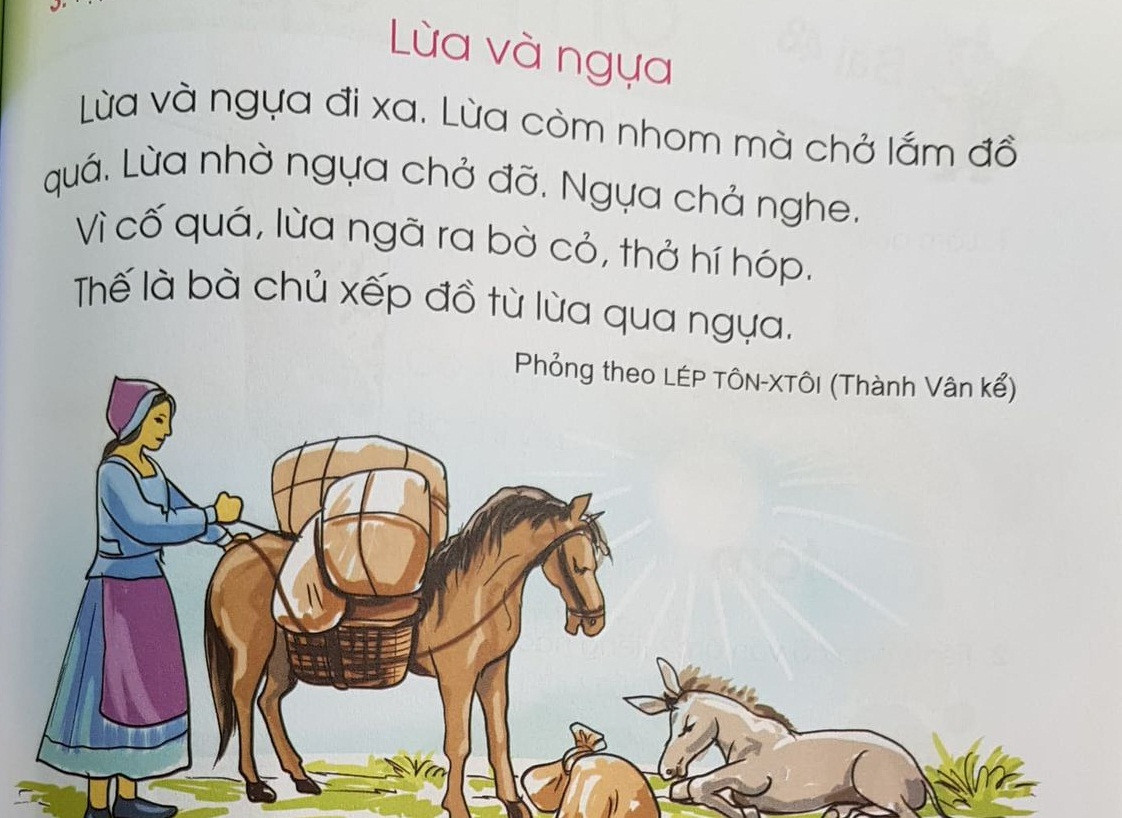 Bài tập đọc về lừa và ngựa bị một số ý kiến cho là dạy trẻ con thói lười nhác, thủ đoạn.
