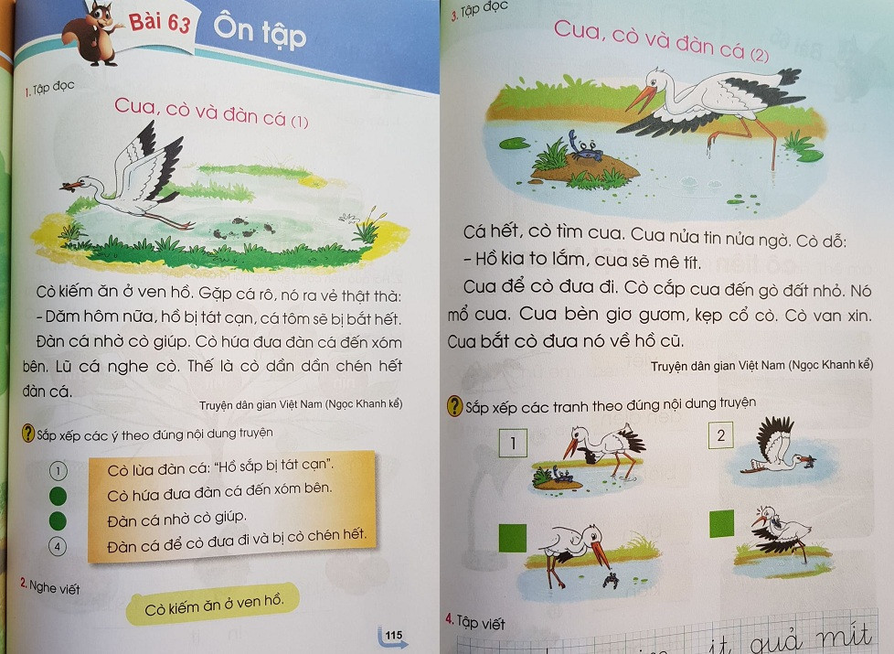 Bài tập đọc Cua, cò và đàn cá được cho là... dạy trẻ con nói dối.