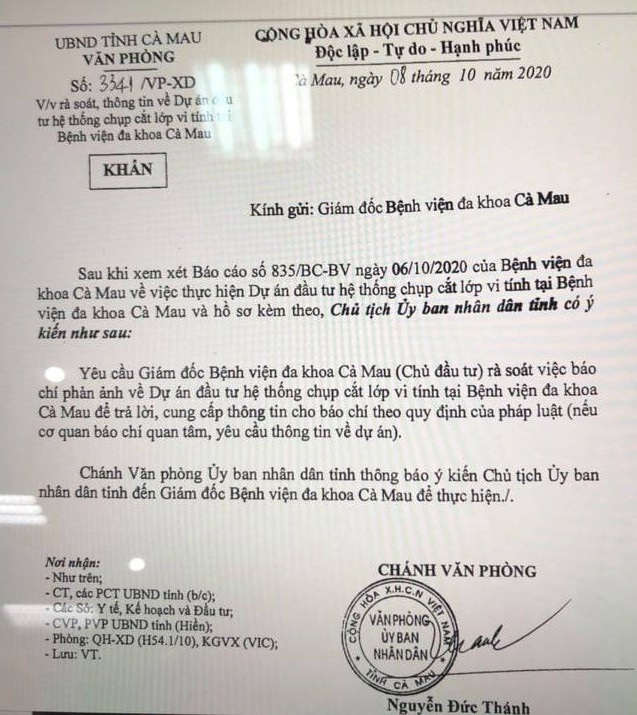 Benh vien DK Ca Mau mua may CT 30 ty: Chu tich tinh chi dao khan-Hinh-2