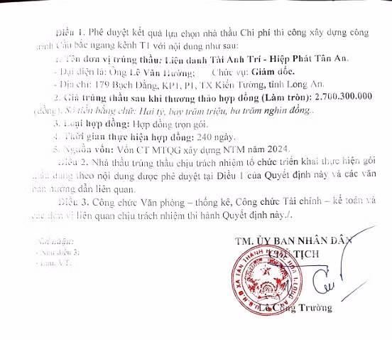 Long An: Goi thau cau bat ngang kenh T1 duoc cong bo ket qua sau 5 thang-Hinh-2