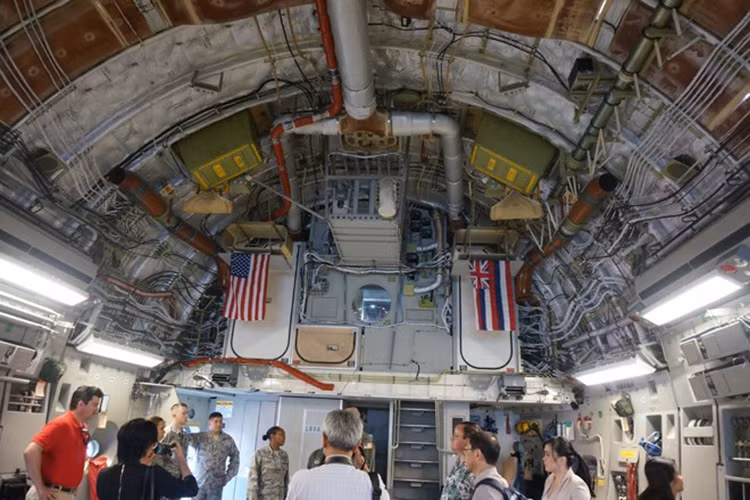 Trong chiếc C-17 treo cờ Mỹ và cờ bang Hawaii.