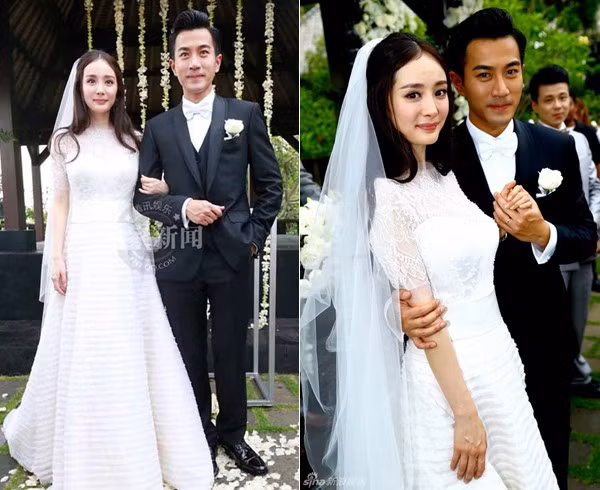 Trong khi các người đẹp khác đặt niềm tin vào bàn tay của các nhà thiết kế tên tuổi, Dương Mịch lại tự thiết kế váy cưới cho mình. Bộ đầm được nhận xét nữ tính, gợi cảm nhưng vẫn kín đáo.