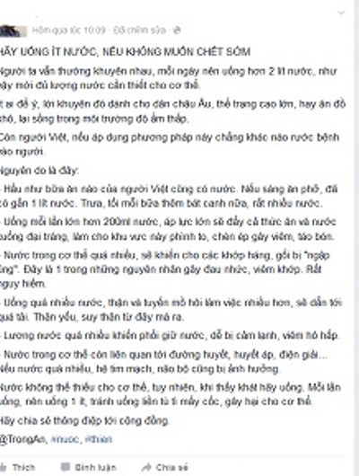 Su that ve tin don uong nhieu nuoc se chet som