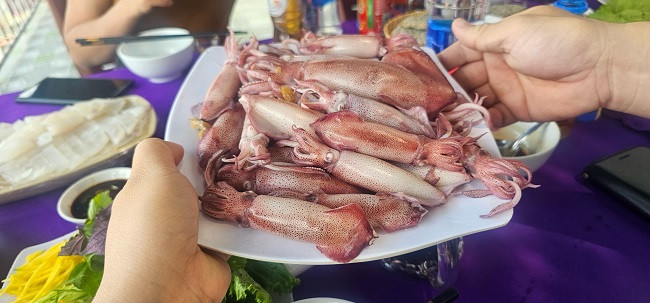 Mực nhảy Vũng Áng có hương vị rất đặc trưng: Con mực ăn rất chắc, đậm, hậu vị ngọt và tươi, thơm ngon hơn mực ở những vùng biển khác. Du khách đến đây thưởng thức một lần là sẽ nhớ mãi.