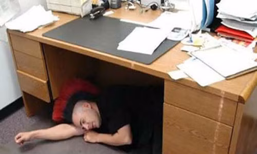 Gầm bàn trở thành vị trí lý tưởng để ngủ trưa nơi công sở.