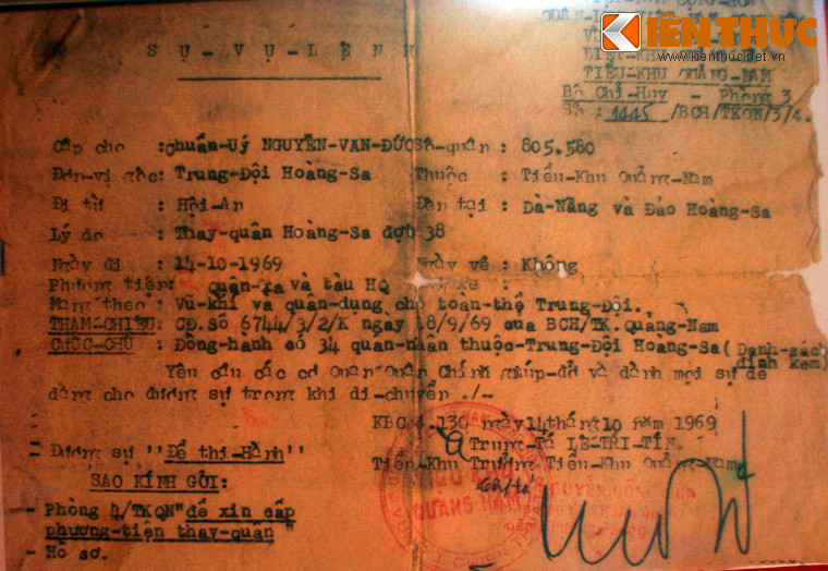 Lệnh điều động quân nhân thay quân trấn giữ ở quần đảo Hoàng Sa năm 1969 của chính quyền Sài Gòn.