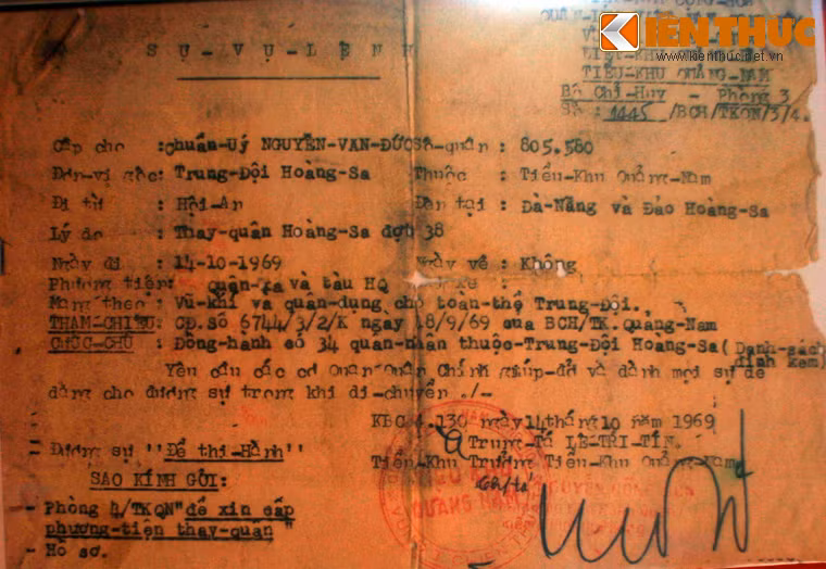 Lệnh điều động quân nhân thay quân trấn giữ ở quần đảo Hoàng Sa năm 1969 của chính quyền Sài Gòn.