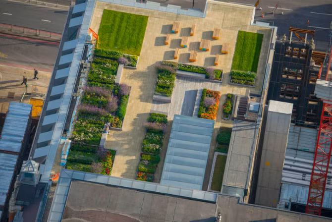 Khu vườn xinh xắn trên mái nhà ở Carmelite Riverside.