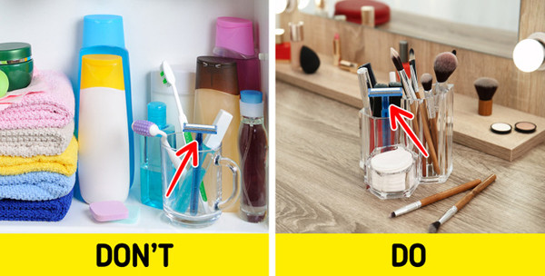 Dao cạo được làm từ chất liệu thép. Đặt chúng ở những nơi ẩm thấp như phòng tắm sẽ khiến chúng bị rỉ sau vài lần sử dụng. Đồng thời, môi trường nhà tắm sẽ khiến vi khuẩn phát triển mạnh trên lưỡi dao. Để dao luôn sắc bóng, bạn nên bảo quản ở nơi khô ráo, cách xa phòng tắm.