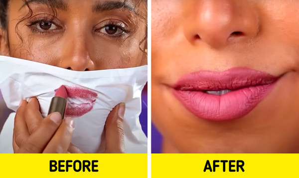 Nếu muốn môi không quá đậm, bạn nên dùng khăn giấy đặt lên môi rồi thoa son. Tiếp đó, dùng tay tán nhẹ trên khăn giấy, son sẽ phủ đều tự nhiên.