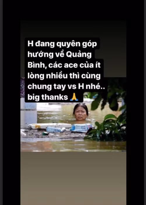 Á hậu Lệ Hằng vừa kêu gọi mạnh thường quân đóng góp cho quỹ ủng hộ miền Trung khắc phục thiên tai.