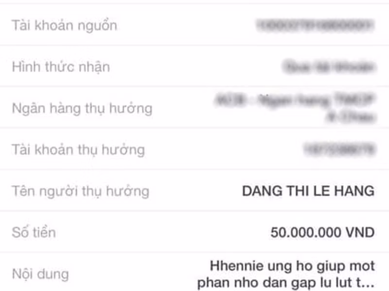 Hưởng ứng lời kêu gọi của Á hậu Lệ Hằng, H’hen Niê quyên góp 50 triệu đồng.