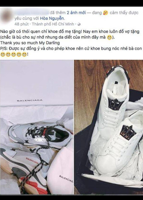 Bạn trai của Hòa Minzy không giấu được niềm hạnh phúc khi nhận những món quà.