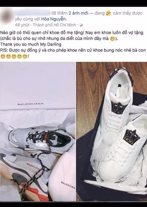 Bạn trai của Hòa Minzy không giấu được niềm hạnh phúc khi nhận những món quà.