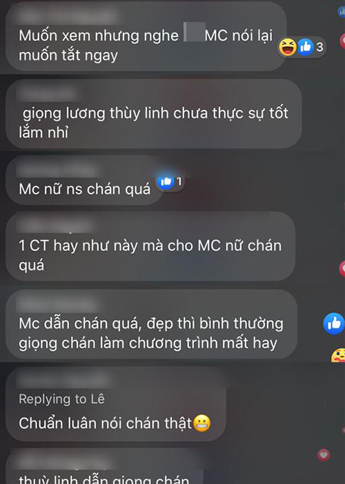 Nhiều người chê Lương Thùy Linh làm MC thiếu chuyên nghiệp bởi cô thường xuyên nói vấp. Ngoài ra, cách dẫn dắt của cô bị đánh giá là thiếu tự nhiên. Ảnh: Đất Việt