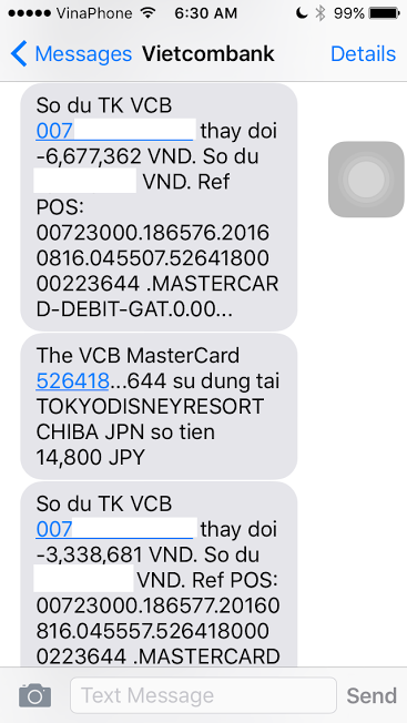 Them chu tai khoan Vietcombank mat 20 trieu... that vong ngan hang lon!