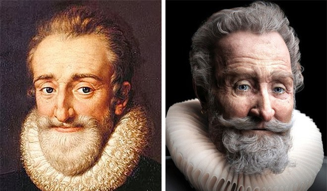  3. Vua Henry IV là vua của Pháp từ năm 1589 - 1610, được biết như người sáng lập Hoàng gia Bourbon và luôn quan tâm đến thần dân của mình. Tiếc rằng vào ngày 14/5/1610, vua Henry IV bị ám sát bởi một người Công giáo cuồng tín. Nhà khoa học Philippe Froesch đã tái thiết lập khuôn mặt của Vua Henry IV bằng công nghệ mô phỏng hình ảnh bằng máy tính 3D dựa trên hộp sọ của ông.