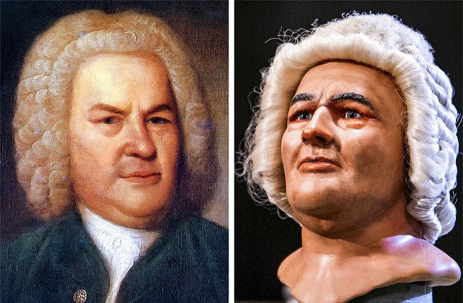  6. Nhà soạn nhạc Johann Sebastian Bach (1685 - 1750) là một nhà soạn nhạc thời kỳ Baroque và được coi là một trong những nhà soạn nhạc vĩ đại nhất mọi thời đại. Nhà soạn nhạc bậc thầy người Đức đã để lại hơn 1.000 tác phẩm âm nhạc độc đáo. Bộ sưu tập các tác phẩm của ông kết hợp hầu như tất cả các thể loại, trừ opera. Nhà nhân loại học người Scotland - Caroline Wilkinson đã đo đạc xương mặt Bach để tái tạo một hình ảnh 3D về diện mạo thật sự của ông.