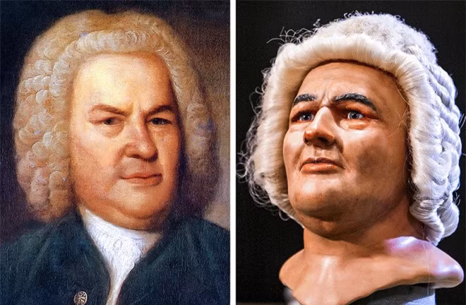  6. Nhà soạn nhạc Johann Sebastian Bach (1685 - 1750) là một nhà soạn nhạc thời kỳ Baroque và được coi là một trong những nhà soạn nhạc vĩ đại nhất mọi thời đại. Nhà soạn nhạc bậc thầy người Đức đã để lại hơn 1.000 tác phẩm âm nhạc độc đáo. Bộ sưu tập các tác phẩm của ông kết hợp hầu như tất cả các thể loại, trừ opera. Nhà nhân loại học người Scotland - Caroline Wilkinson đã đo đạc xương mặt Bach để tái tạo một hình ảnh 3D về diện mạo thật sự của ông.